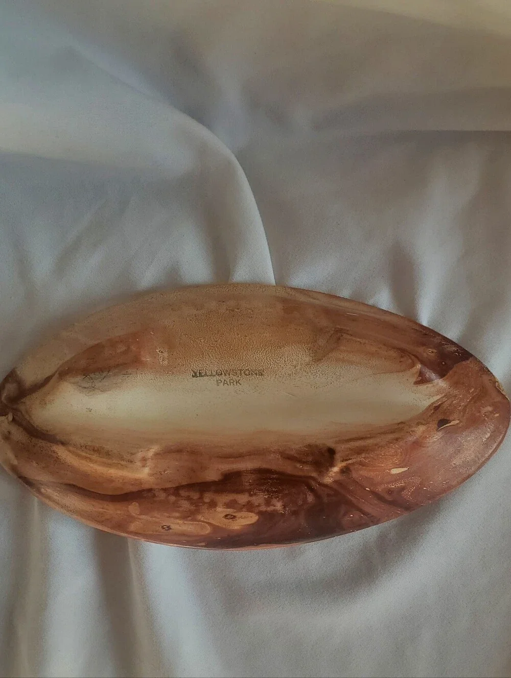 Yellowstone Park Vtg Green/Woodgrain  Ceramic Ashtray Trinket Bowl MCM Retro